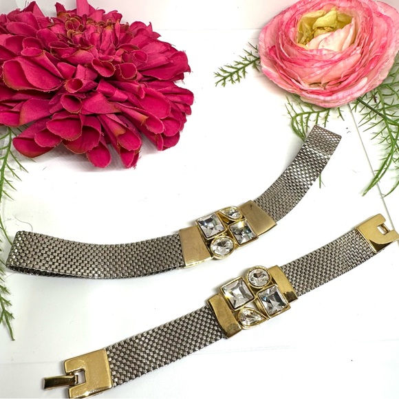 VINTAGE⚜️Two Tone Rhinestone Mesh Bracelet - Picture 6 of 7
